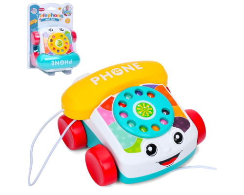 Іграшка 6616 телефон, каталка на шнурі, рухливий диск, 2 кольори, бліст., 19-26-10 см.
