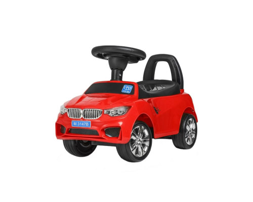 Каталка-толокар M 3147B-3 багажник під сидінням, муз, світло, бат., кор., червоний, 63,5-37-29 см.