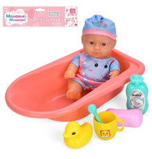 Пупс 83880-2  21см, ванна 28см, качка, чашка, аксесуари, кул. 27-39-7см