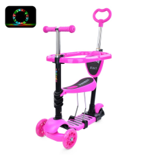 Самокат JR 3-103-P MAXI, 5в1(біговел),сталь+пласт,3кол,2 пер.ПУ116мм,світ,заднє 100мм,підніжка,рожев