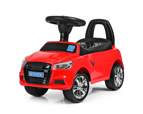 Каталка-толокар M 3147A-3 багажник під сидінням, муз., світло, бат., кор., червоний, 63,5-37-29 см.