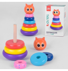 Дерев'яна пірамідка 91552 (24) "Fun Game", "Сова", неваляшка, 5 кілець, в коробці