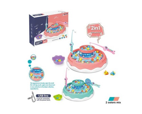 Риболовля 156-2 С (24/2) 2 кольори, на батарейках, 3D підсвічування, музичне, англійською мовою, USB кабель, 2 вудки, 2 сачки, в коробці