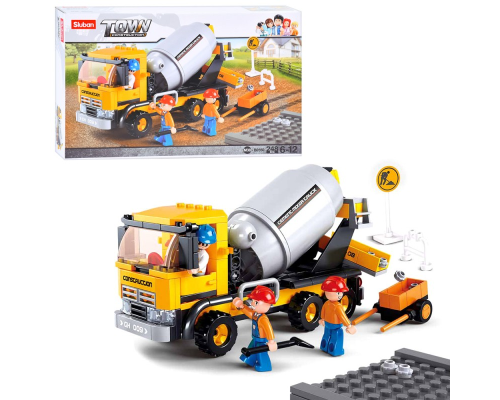 Конструктор SLUBAN M38-B0550 "Місто": бетономішалка, тачка, фігурки, 296 дет., кор., 38-23,5-6см.