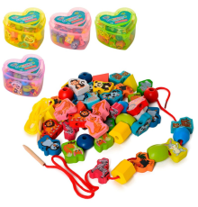 Дерев'яна іграшка Шнурівка MD 0344 фігурки-тварини, 4 види, колба, 14,5-13,5-9 см.