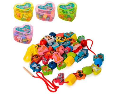 Дерев'яна іграшка Шнурівка MD 0344 фігурки-тварини, 4 види, колба, 14,5-13,5-9 см.