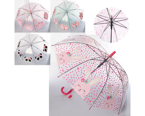 Парасолька дитяча MK 4145 довж. 66,5 см, тростина 61см, діам. 79 см, свисток, клейонка, 4 види, кул.