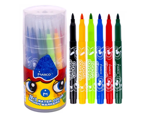 Фломастери-пензлики 21 колір у пластик.банці, Super Washable,1633-21PD,ТМ "Marco"
