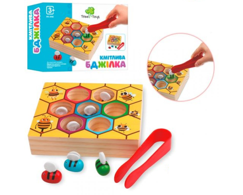 Дерев'яна іграшка Гра MD 2848 ігрове поле/соти, бджілки 7шт., щипці, кор., 20-14,5-4,5 см.