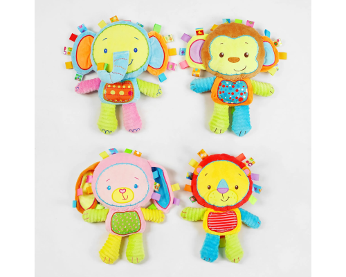 Брязкальце C 55897 (100) "Bimbo", текстильне, звірятко, пискавка, 8 видів, ВИДАЄТЬСЯ ТІЛЬКИ МІКС ВИДІВ