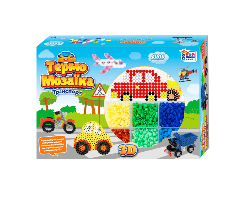 Термомозаїка 40057 (24/2) "4FUN Game Club", "Транспорт", 3D-фігурки, 4000 намистин, 3 основи, в коробці