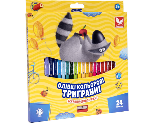 Олівці кольорові тригранні + чинка - 24 кольори