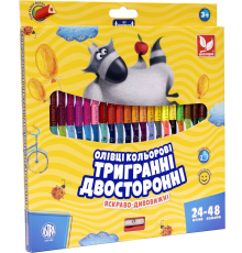 Олівці кольорові тригранні двосторонні + чинка - 48 кольорів (24 шт.)