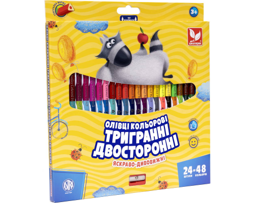 Олівці кольорові тригранні двосторонні + чинка - 48 кольорів (24 шт.)