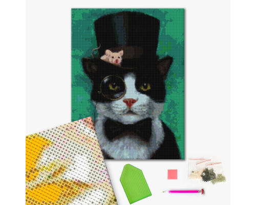 Алмазна мозаїка: Котик джентельмен ©Lucia Heffernan 40х50