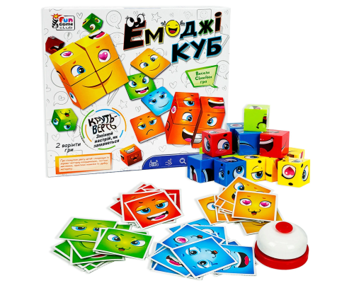 Емоджі куб 68831 (16/2) "4FUN Game Club", 48 карток, дзвінок, кубики, в коробці