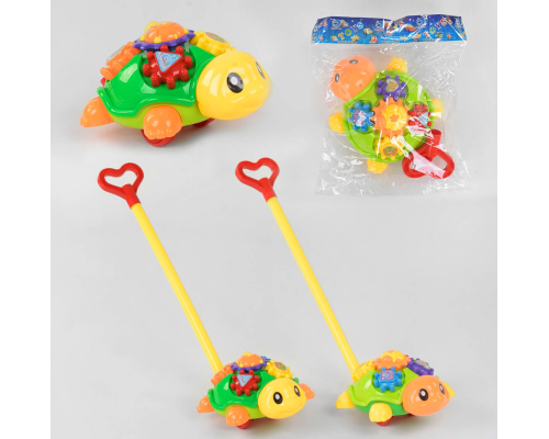 Каталка Черепашка 0391 (48/2) 2 види, з дзвіночком, з ручкою, в пакеті