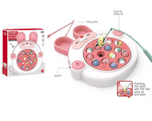 Риболовля 105 C (60) “Зайчик”, ігрове поле обертається, 15 рибок, 2 вудки, мелодія, від батарейок, в коробці