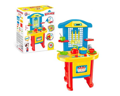 гр Кухня №3 2124 (3) ""Technok Toys"", пательня, каструля, 2 тарілки, 2 чашки, столове приладдя, чайник, в коробці