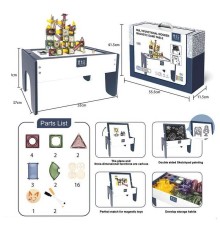 Конструктор магнітний XC-B 13 (4) 30 деталей, тунелі, кулька, дерев’яний стіл 55х37х23 см, двостороння дошка для малювання, маркери, в коробці