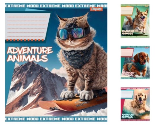 Зошити А5/18 клітинка 1В Adventure animals, зошит учнів. 25 шт. в уп. 766315