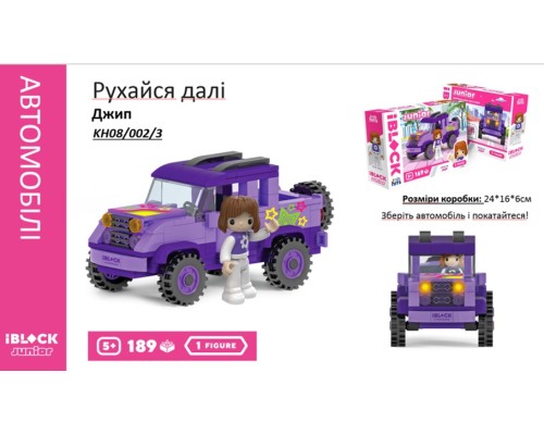 Конструктор Kids hits IBLOCK JUNIOR Дівчатка, Рухайся на джипі,189 дет, кор. 24*16*6см KH08/002/3