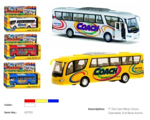 Модель автобус COACH 7'' KS7101W метал.інерц.відкр.дв.4кол.кор./72/