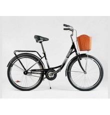 Велосипед міський Corso «TRAVEL» 26`` чорний, одношвидкісний, сталева рама 16.5``, кошик, багажник /1/